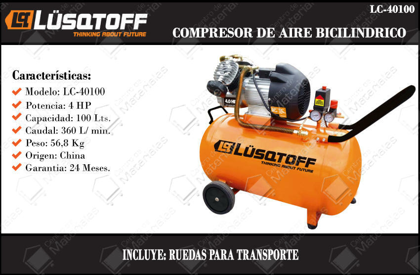 Lusqtoff Compresor 100 Lt 4 Hp Directo Bicilindrico