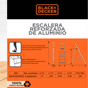 Black & Decker Escalera Aluminio 2 Escalones 150 Kg