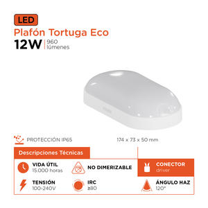 Plafon Tortuga Rectangular 12w 960lm Calida 174x73x50mm Black+decker