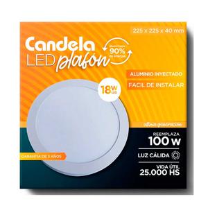 Panel Led Circular Aplicar 18w Luz Calida 1080lm 225x225x40mm Candela