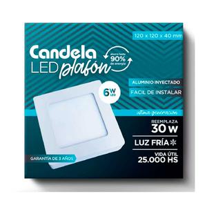 Panel Led Cuadrado Aplicar 6w Luz Fria 360lm 120x120x40mm Candela