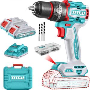 Total Atornillador Taladro Percutor 13 Mm - 20 V (2 Baterias - Cargador - Maletin)