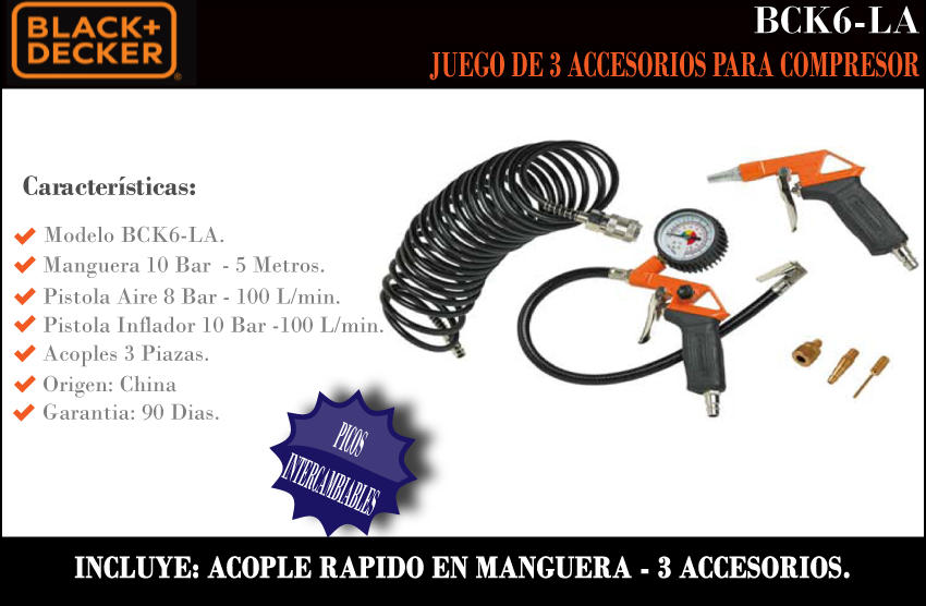 Black & Decker Kit De Aire 3 Piezas + Accesorios