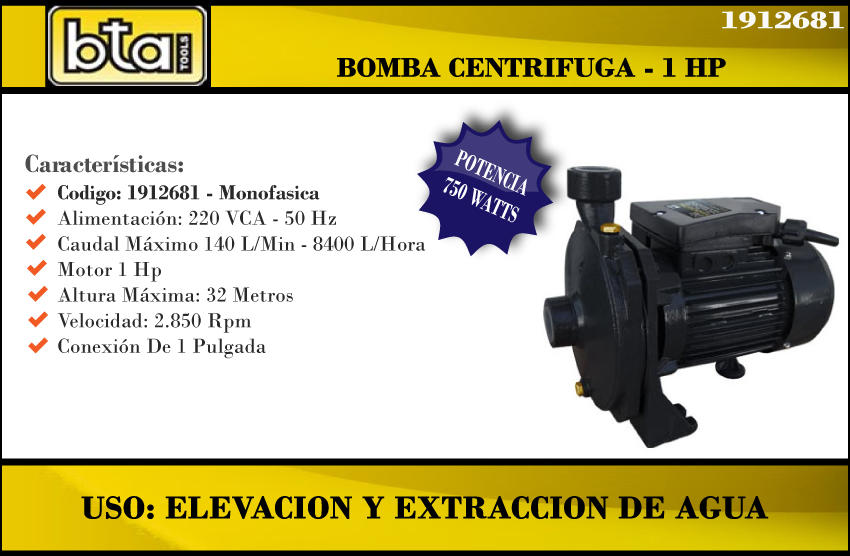 Bta Bomba Centrifuga 1 Hp Scm50 - Smgb 140l/m