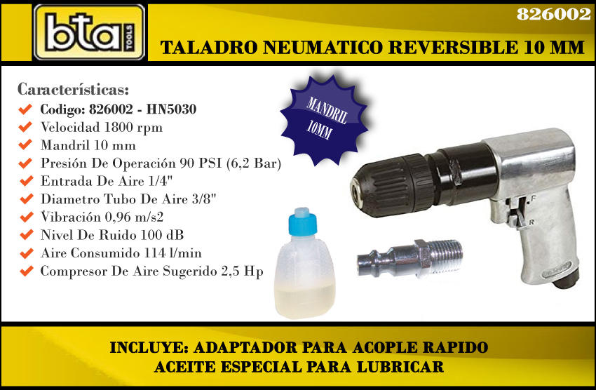 Bta Taladro Neumatico 10 Mm 1800 Rpm Hn5030