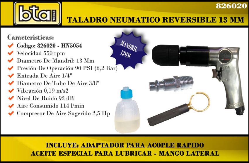 Bta Taladro Neumatico 13 Mm Revers. Air Hn5054