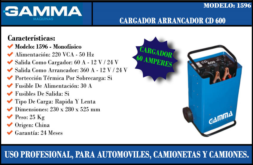 Gamma Cargador - Arrancador 60/360amp 12/24v. Cd600