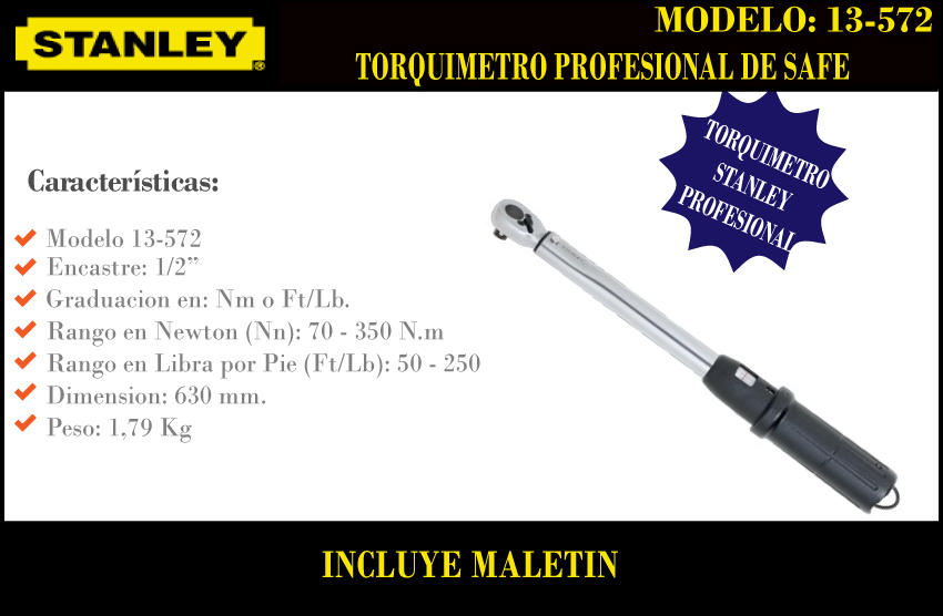 Stanley Torquimetro Safe M1/2 70 Nm - 340 Nm