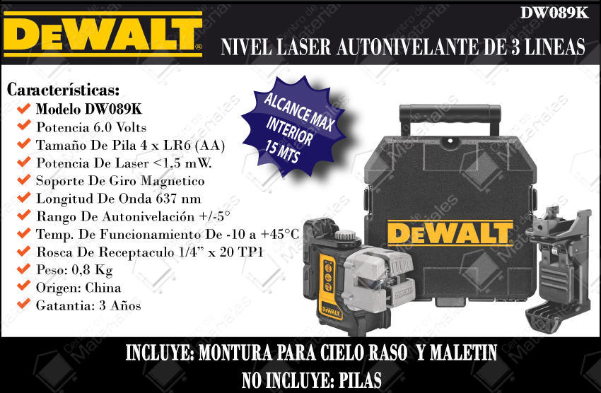 Dewalt Nivel Laser De 3 Lineas Auto Nivelante Dw089k Centro De