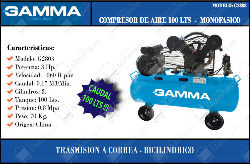 Gamma Compresor 100 Lt 3hp Centro de Materiales