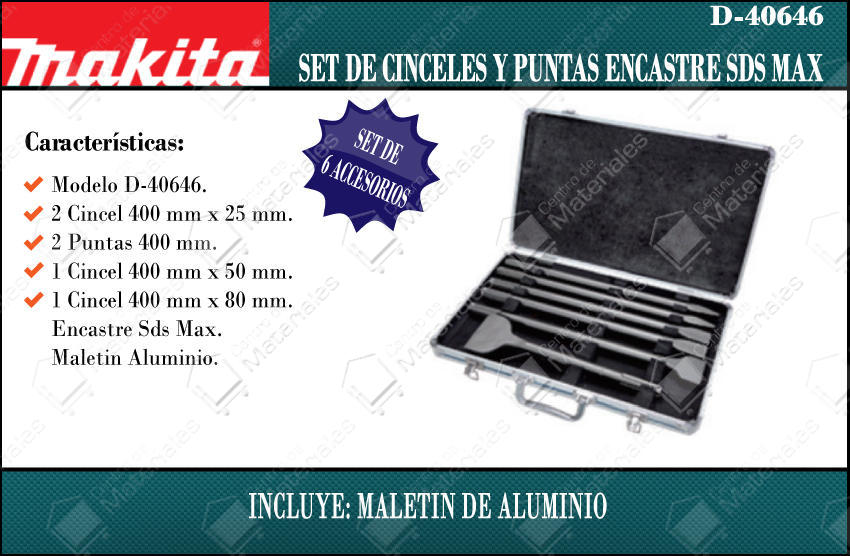 Makita Set 6 Cinceles Y Puntas Sds Max Con Maletin - Centro De Materiales