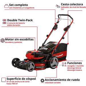 Einhell Cortadora Cesped Inalambrica 18v Gp-cm 36/47 S Hw Li (4 Bateria 4ah - 2 Cargador Doble - Sin Carbones)