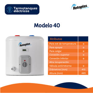 Termotanque Rotoplas  40 Lts Electrico Carga Inferior Y Superior