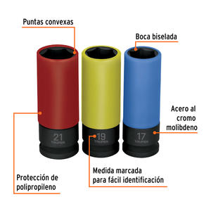 Truper Set   3 Tubos De Impacto 17 - 19 - 21 Mm X 84 Mm