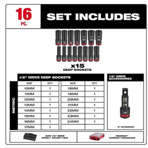 Milwaukee Set  16 Tubos alto impacto encastre 1/2" Milimetrico Packout