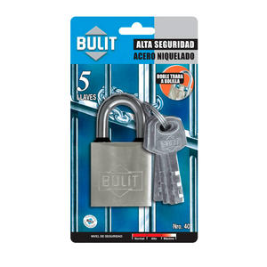 Bulit Candado Alta Seguridad Acero Niquelado 40 Mm (5 Llaves)