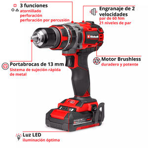Einhell Atornillador Taladro Percutor 18v 13mm Tp-cd 18/60 Li-i-bl  1 Bateria 2ah + Sin Cargador)
