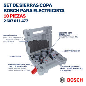 Bosch Set 10 Piezas Sierras Copa + Adaptador + Maletin