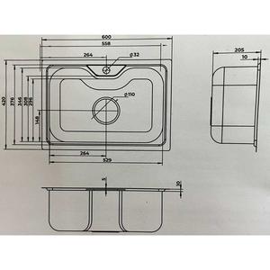 Outlet Bacha Acero Inoxidable 600x206 Mm Para Monocomando