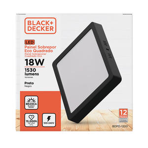 Panel Led Cuadrado Aplicar 18w Luz Fria (negro) Black+decker