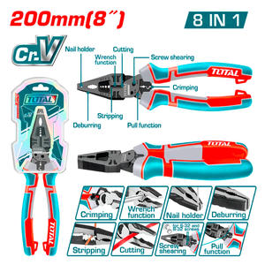 Total Alicate Pinza De Electricista 8" 200mm - 8 Funciones En 1