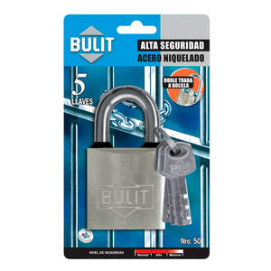 Bulit Candado Alta Seguridad Acero Niquelado 50 Mm (5 Llaves)