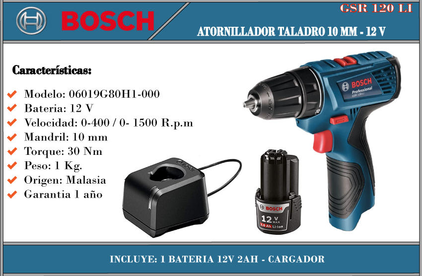 Taladro Atornillador Bosch GSR 120-LI 12V