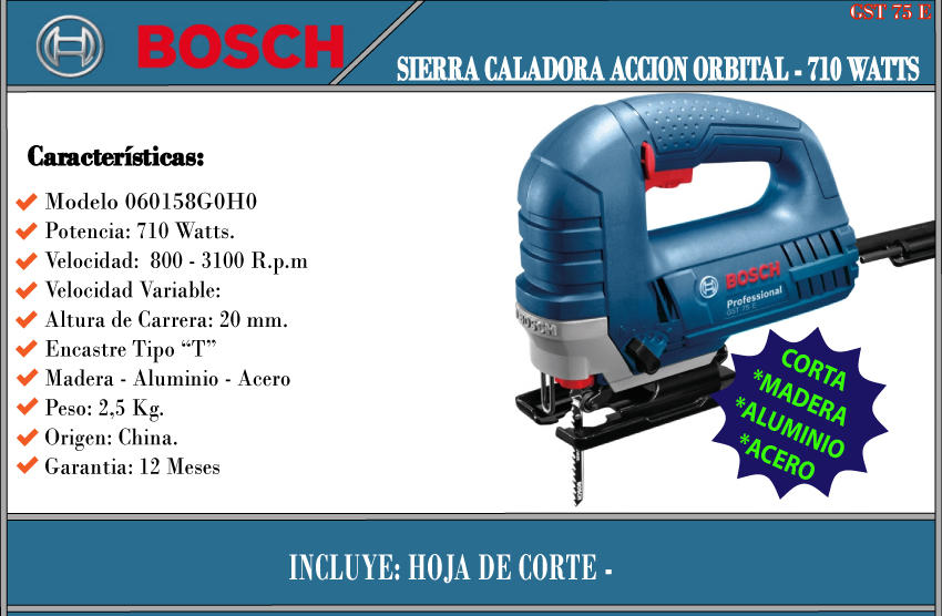 Sierra Caladora Bosch Gst 75 E Profesional 710w