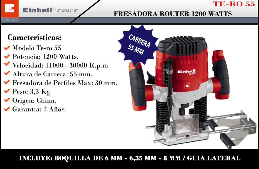 Router Fresadora Einhell Te-ro 55 1200w 6 Y 8mm